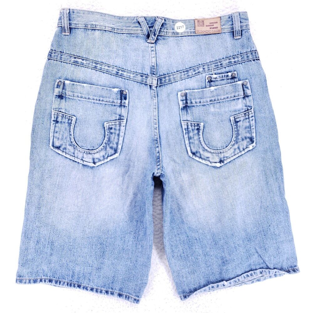 Epic Jean Shorts Denim Cotton Men SZ 36 Blue Straight Stretch VTG Baggy 90s Y2K